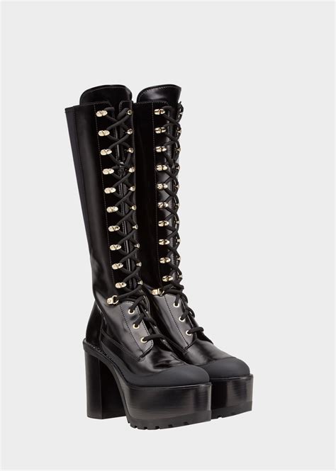 versace lace up high boot modele|Versace leather boots.